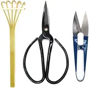 Kebinfen Bonsai Tree Pruning Trimming Starter Tool Kit - Pruning Scissors Bonsai Scissors for Bud & Leaves Trimmer Bamboo Rake - Set of 3