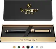 Luxury Pen by Scriveiner London - Stunning Black Lacquer Rollerball, Real Gold Plating, Schmidt Black Ink Refill, Roller Ball Pen Men & Women, Professional, Executive, Office, Nice Pens
