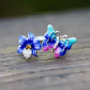 Adjustable Enamel Cloisonné Butterfly Flower Ring 925 Sterling Silver Canada