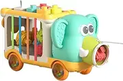 Kids Elephant Car Toy,Colorful Elephant Pull Along Toy - Portable Fine Motor Skill Learning Game, Road Trip Activities for Boys, Girls