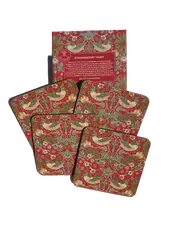 Strawberry Thief Design set of 4 drink coasters new in box