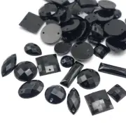 100 Black Color Flatback Acrylic Sewing Rhinestone Assorted Shape Sew on Buttons