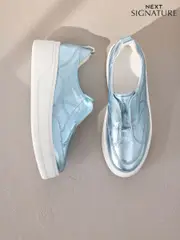 Metallic Slip On Signature Forever Comfort® Leather Chunky Wedge Platform Trainers (AW0203) | $98