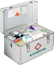 Fxirst Aid Kit,First Aid Box with Security Lock,Medical Box with Removable Tray for Drugs Storage,Used in Homes,Offices, Community Service Centers,School Clinics,Silver-14in