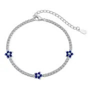 ANYCO Bracelet Silver Bracelet Women Blue Flower Charm 5A Cubic Zirconia Chain 925 Sterling silver Tennis Bangles