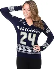 FOCO NFL unisex-adult Glitter Player V-neck Sweater