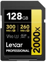 Lexar 128GB Professional 2000x SDXC Memory Card, UHS-II, C10, U3, V90, Full-H...