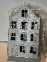 ANTHROPOLOGIE CONCORDVILLE ZINC HALF-HOUSE (WIDE) & EVERGREEN TREES (3) - NIB