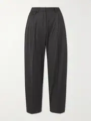 [Purdey] Purdey - Cropped Pleated Cotton-flannel Tapered Pants - Gray - UK 14 UK 14 Gray