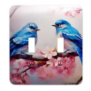Metal Decorative Light Switch Plate Cover - Blue Birds and Cherry Blossoms Sw...