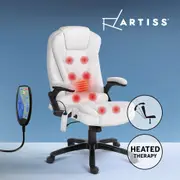 Artiss Massage Office Chair 8 -Point Executive Computer Gaming Chairs White PU Leather