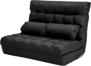 La Bella Floor Lounge Sofa Bed – Adjustable 5-Position Double Seat with PU Leather, Foldable Recliner with Head, Waist & Leg Support – Black – Compact Floor Seating for Living Room or Bedroom