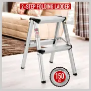 2-Step Portable Folding Ladder, Aluminum Frame Lightweight Home Ladder with Anti