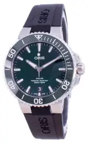 Oris Aquis Date Automatic 26 Jewels Green Dial Rubber Band Diver 300M Mens Watch