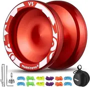 MAGICYOYO V3 Professional Responsive Yoyo for Kids, Alloy for Beginners, Replacement Unresponsive Bearing for Advanced Players + 12 Strings, Bearing Removal, Axle, Case (Red)
