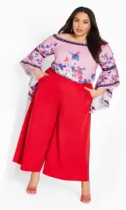 City Chic Ladies Tinsley Wide Leg Pants size 14 XS Colour Crimson