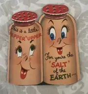 Vintage Greeting Card Get Well Soon Cute Anthropomorphic Salt & Pepper Shakers