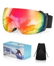 Ski/Snowboard Goggles for Men Women, Frameless OTG Red With Not Flip Up