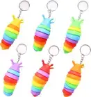 MEIEST 6 PCS Mini Fidget Slug Key-Chain Toys,3D Articulated Stretch Caterpill...
