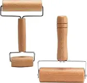 2 Pcs Wood Pastry Pizza Roller Non Stick Wooden Rolling Pins Pizza Dough Roller for Home Kitchen Baking Cooking