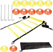 HopingMore 18 Pcs Pro Agility Ladder & Cones Set- 6m Speed Ladder,12 Disc Cones,4 Ground Anchors,Carry Bag- Soccer,Basketball,Football,Sports,Fitness,Running Speed Training Equipment