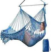 Chihee Hammock Chair Super Large Hanging Chair Soft Spun Cotton Rope Weave Chair Hardwood Spreader Bar Wide Seat Lace Swing Chair Indoor Outdoor Garden Yard Theme Decoration