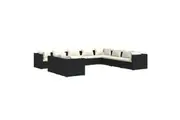 10 Piece Garden Lounge Set with Cushions Black Poly Rattan vidaXL
