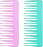Wide Tooth Detangling Comb for Long, Curly, and Wet Hair - No Handle Styling and Shampoo Comb (2 Pieces - Rose Red, Cyan)