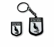 SET OF 2 WESTERN SUBURBS MAGPIES NRL TEAM HERITAGE LOGO PIN BADGE & KEYRING