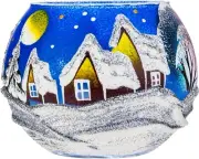 Victoria Bella 7708/100/BW 4-inch Glass Hand-Painted Candle Holder, Blue Winter