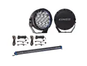 Kings 7" Lethal driving lights 12,596 lumens + 30" Single Row Light Bar + 2x Plug N Play Wiring Harness Kit