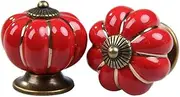 2PCS Pumpkin Ceramic Door Knobs Pulls for Baby Kid's Children's Furniture Decorative Dresser Cabinet Wardrobe Drawer Handles - (Color: Red)