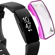 Screen Protector intended for Fitbit Inspire HR Case, Full Cover Electroplating TPU Silicone All Round Protective Inspire Hr Accessories Frame Scratched Resistant Protective Cover Case intended for Inspire Hr& Inspire Fitness Tracker (Purple)