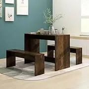 3 Piece Dining Set Easy Assembly Dining Table Furniture Smoked Oak Engineered Wood