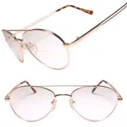 Old School Classic Retro Vintage 80s 90s Gold Bifocal 3.75 Reading Glasses