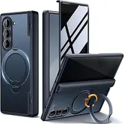 [MOBOSI] Privacy Magnetic 360° Spin Ring Stand for Samsung Galaxy Z Fold 6 Case, Compatible with Magsafe, 18FT Mil-Grade Hinge Protection Full Body Slim Kickstand Rotatable Phone Case for Z Fold6, Black