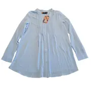 Indigo Poppy Maternity Womens Flowy Blouse Sz S Light Blue Long Sleeve NWT