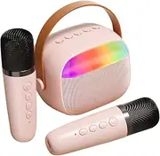 ERINGOGO Mini Karaoke Equipment Led Lights Dual Microphones for Family Parties Home Entertainment