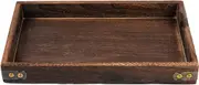 OKUMEYR Wooden Vintage Style Rectangular Solid Wood Tray Multi Functional Snack and Tea Cup Tray Rustic Decor for Home Storage and Serving for Fruits Bread and Refreshments