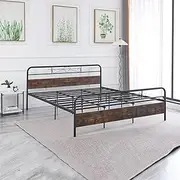 Bed Frame Metal Queen Double King Single Full Size Modern Wooden Headboard Mattress Base Steel Bedroom QUEEN02