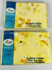 Vtg Pacific Miracale Set of 4 Standard Size Pillowcases Yellow Floral 2 Packs