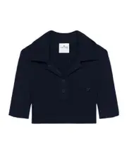 Courrèges Half-Button Knitted Cropped Polo Top S,M navy blue