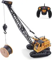 Top Race 12 Channel RC Remote Control Crane Tractor, Battery Powered Radio Control Construction Crane with Lights and Sound. TR-114