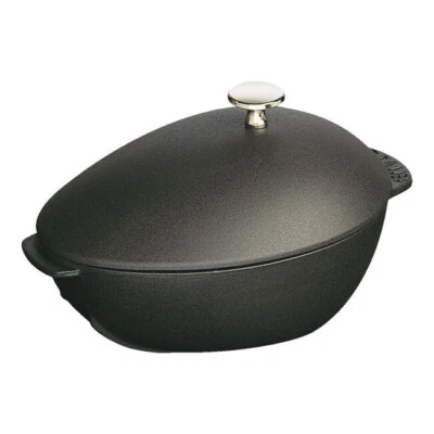 Staub Cast Iron - Specialty Items 2 qt, Cast Iron, Mussel Pot, Black Matte