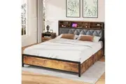 Advwin Bed Frame with 4 Storage Drawers & Charging Station Queen Size