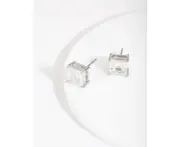 Silver Cubic Zirconia 7mm Square Stud Earrings