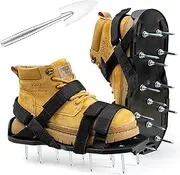 Bakulala Lawn Aerator Shoes Free-Installation Grass Aeration Shoes with Stainless Steel Shovel, Heavy Duty Lawn Aerator Spike Shoes Lawn Aeration Tool with Hook & Loop Strap for Yard & Patio Black