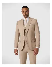 [Politix] Slim Stretch Wool Blend Tailored Jacket in Light Tan