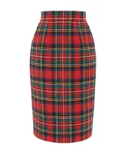 Saint Laurent Tartan Mini Pencil Skirt FR36,FR38 Red