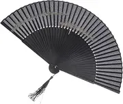 Gogogmee Elegant Chinese Dancing Fan with Tassel Handheld Folding Fan for Photography Props and Decor Portable Reed Pattern Design for Summer Travel and Dance Events